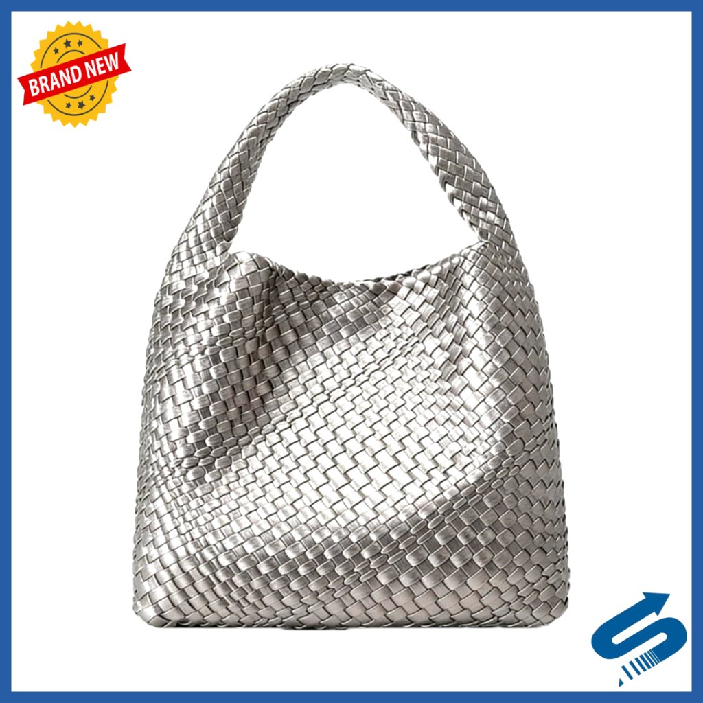 Large Vegan Leather Woven Tote Bag, Travel Handbag, Shoulder Bag